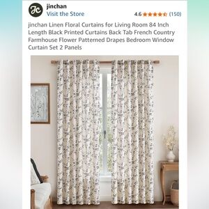 Linen Floral Curtain Set 2 Panels